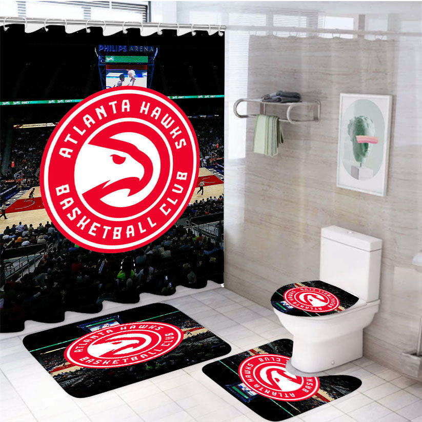 Top Atlanta Hawks Court Wallpaper 4Pcs Bathroom Set Shower Curtain