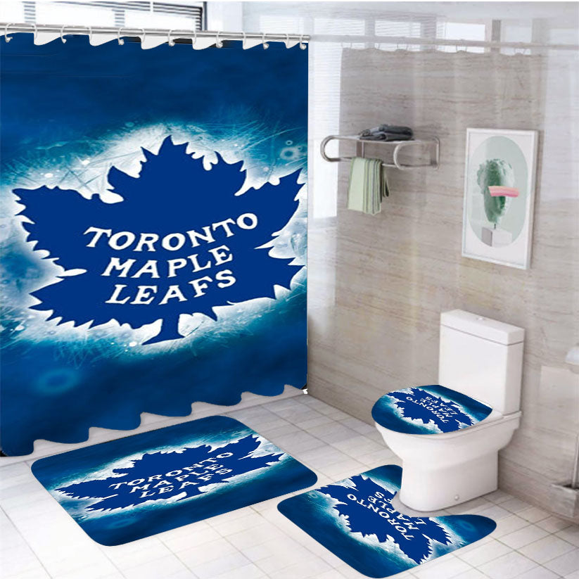 Toronto Maple Leafs Stripes 4Pcs Bathroom Set Shower Curtain