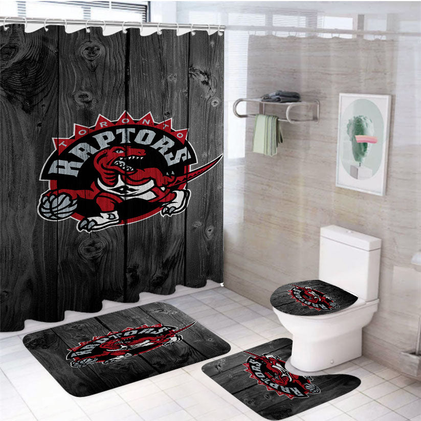 Toronto Raptors Nba Logo Dark Wood Wallpaper 4Pcs Bathroom Set Shower Curtain