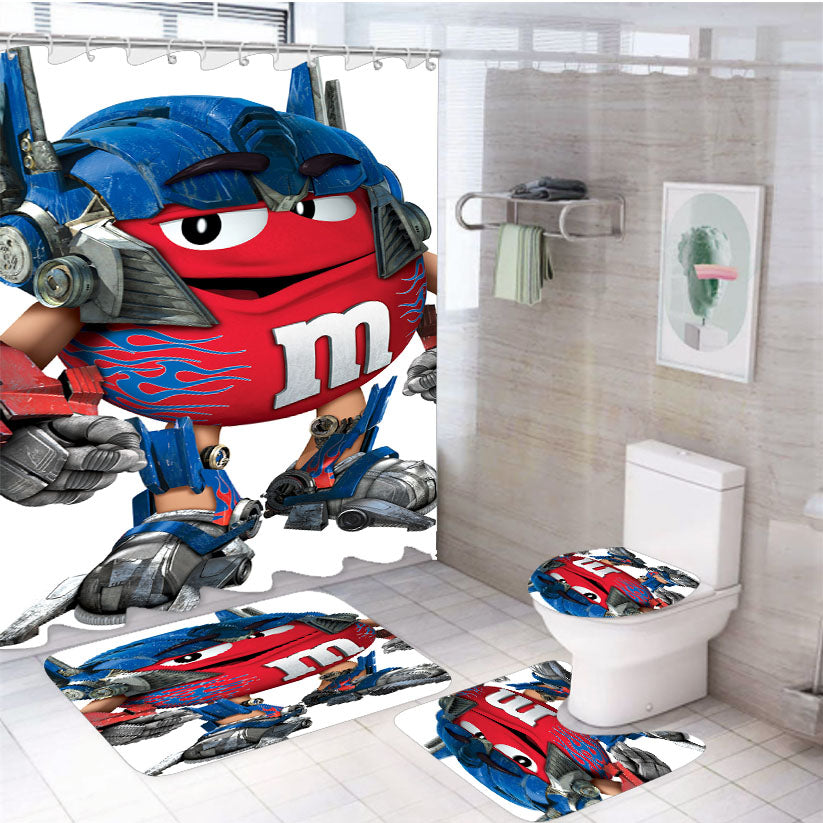 Transformer M&M Mascot Red 4Pcs Bathroom Set Shower Curtain