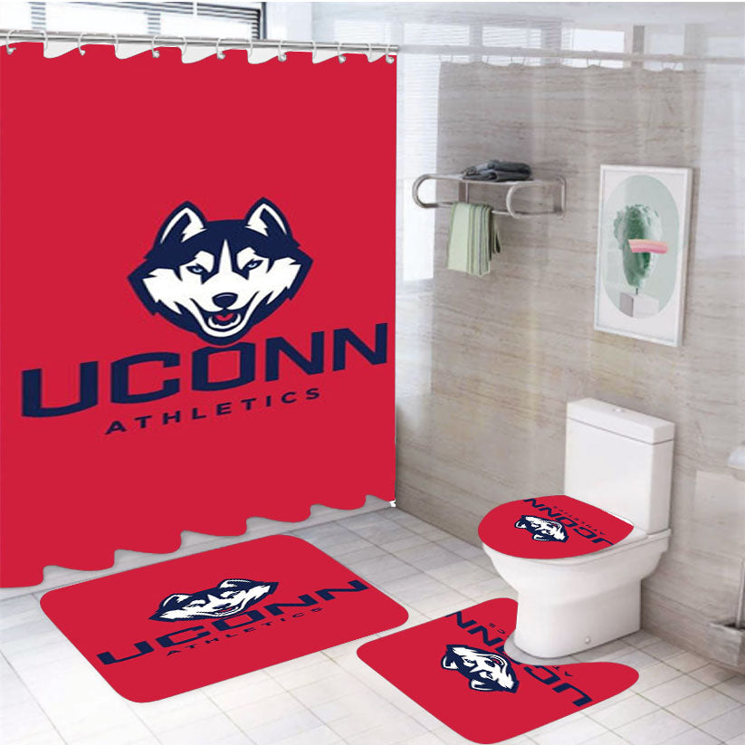 Uconn Athletics Red 4Pcs Bathroom Set Shower Curtain