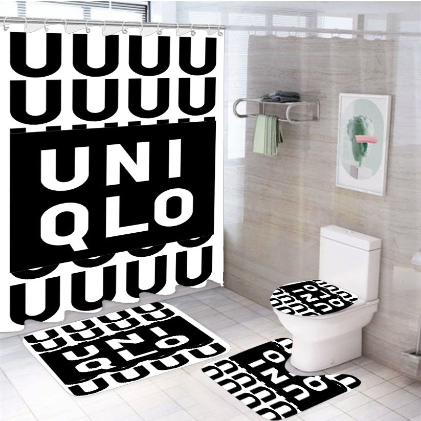 Uniqlo Logo X U Black 4Pcs Bathroom Set Shower Curtain