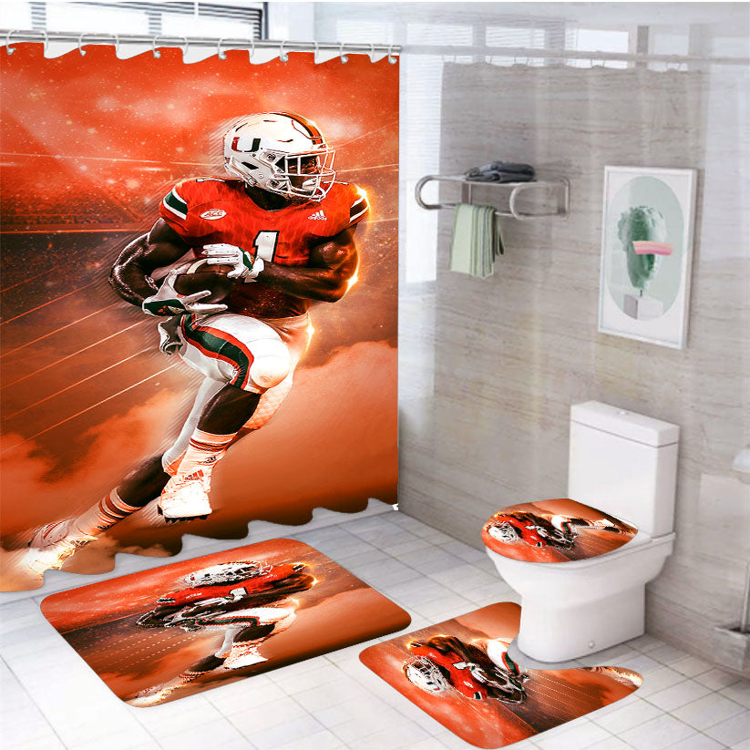 University Of Miami Football 4Pcs Bathroom Set Shower Curtain