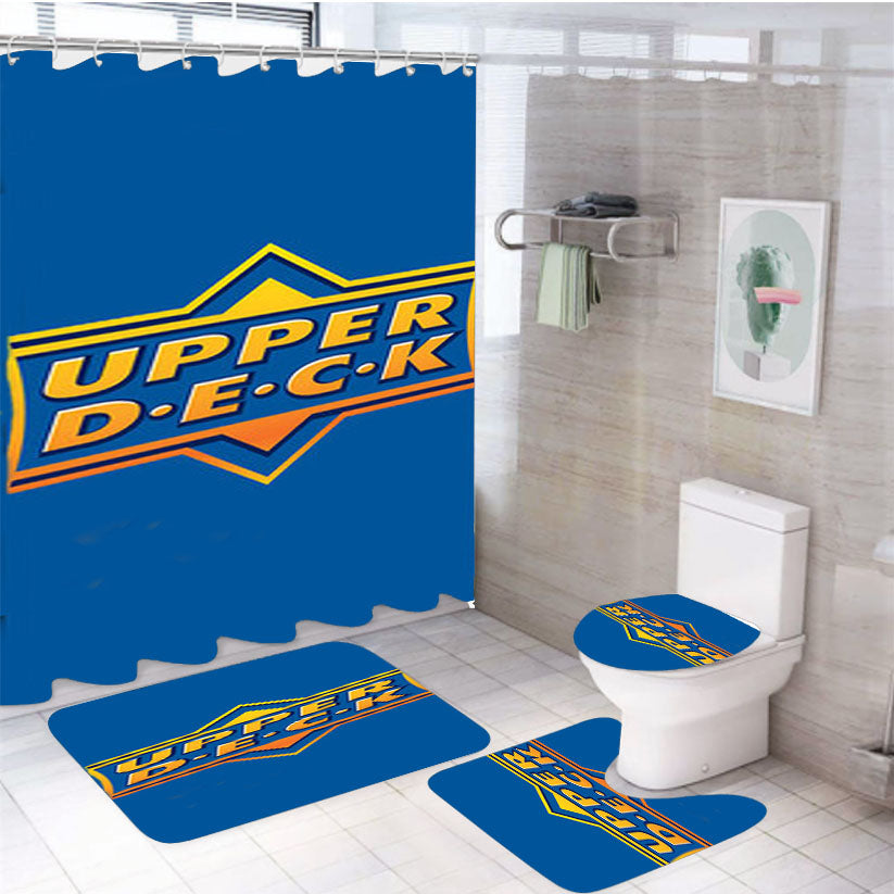 Upper Deck Baseball Logo Blue 4Pcs Bathroom Set Shower Curtain