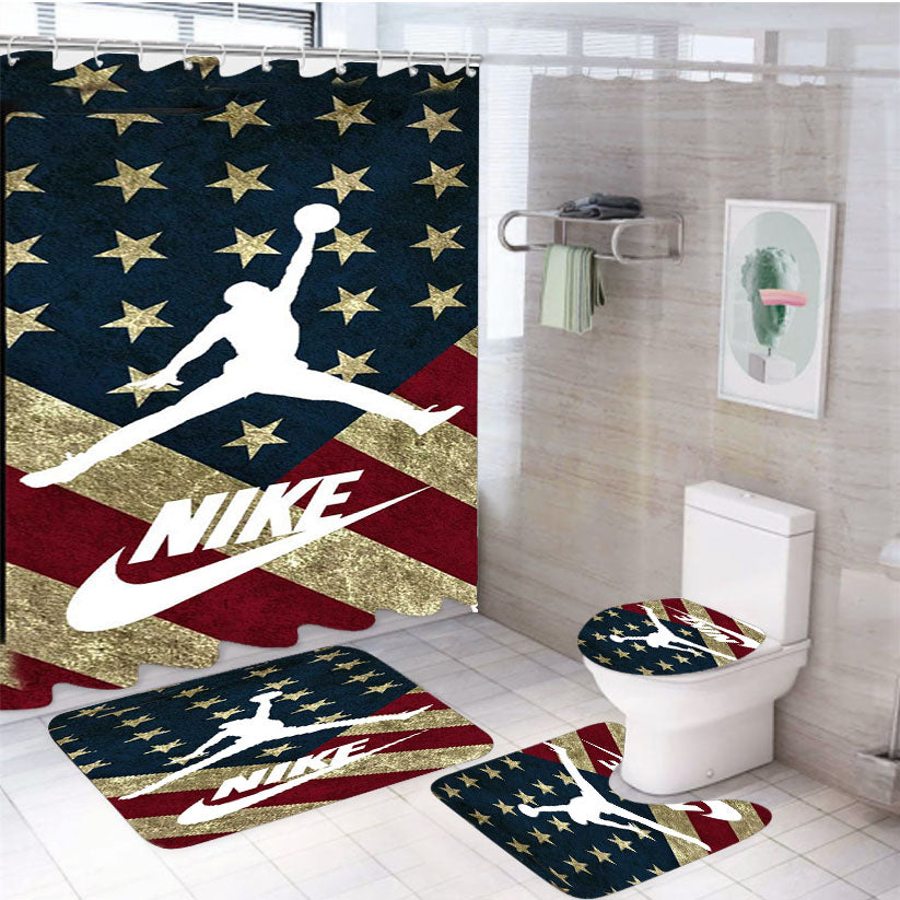 Us Flag Nike Jordan 4Pcs Bathroom Set Shower Curtain