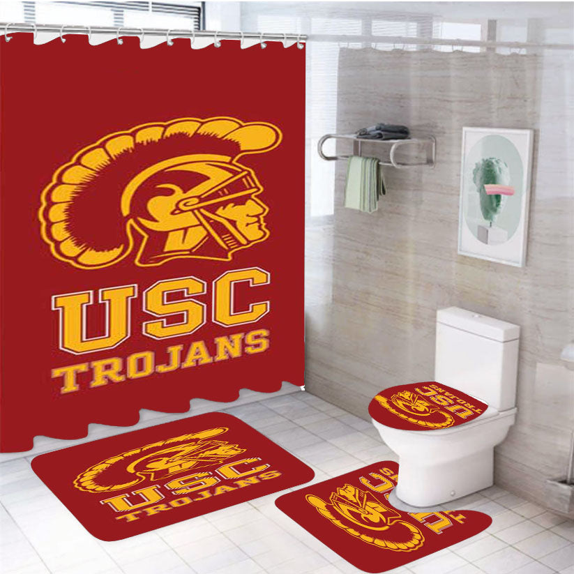 Usc Trojans Logo On Red 4Pcs Bathroom Set Shower Curtain