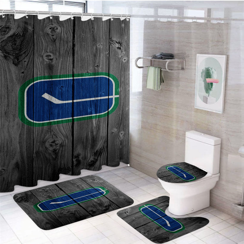 Vancouver Nhl Logo Dark Wood Wallpaper 4Pcs Bathroom Set Shower Curtain
