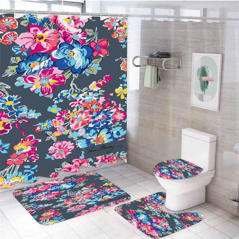 Vera Bradley Pattern Anchor Pretty Posies Pink 4Pcs Bathroom Set Shower Curtain