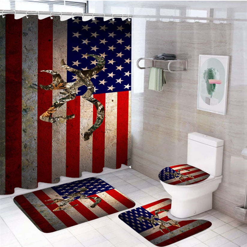 Vintage Flag Browning Deer Realtree 4Pcs Bathroom Set Shower Curtain