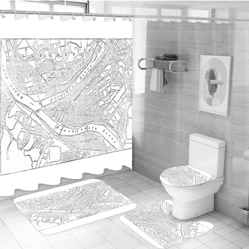 Vintage Map Of Pittsburgh Pa (1885) 4Pcs Bathroom Set Shower Curtain