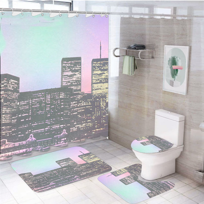 Vintage New York City 4Pcs Bathroom Set Shower Curtain