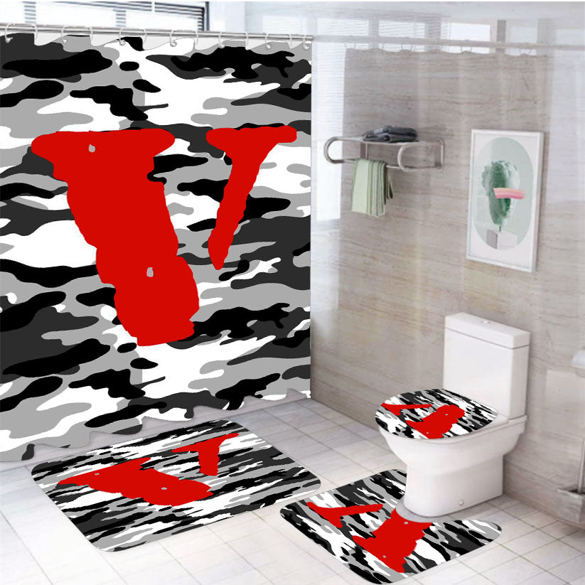 Vlone Camo Ash 4Pcs Bathroom Set Shower Curtain