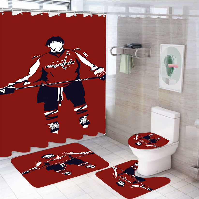 Washington Capitals Alexander Ovechkin Silhouette 4Pcs Bathroom Set Shower Curtain