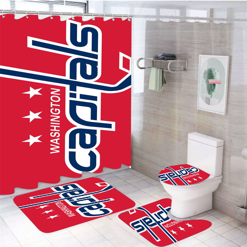 Washington Capitals Hockey1 4Pcs Bathroom Set Shower Curtain