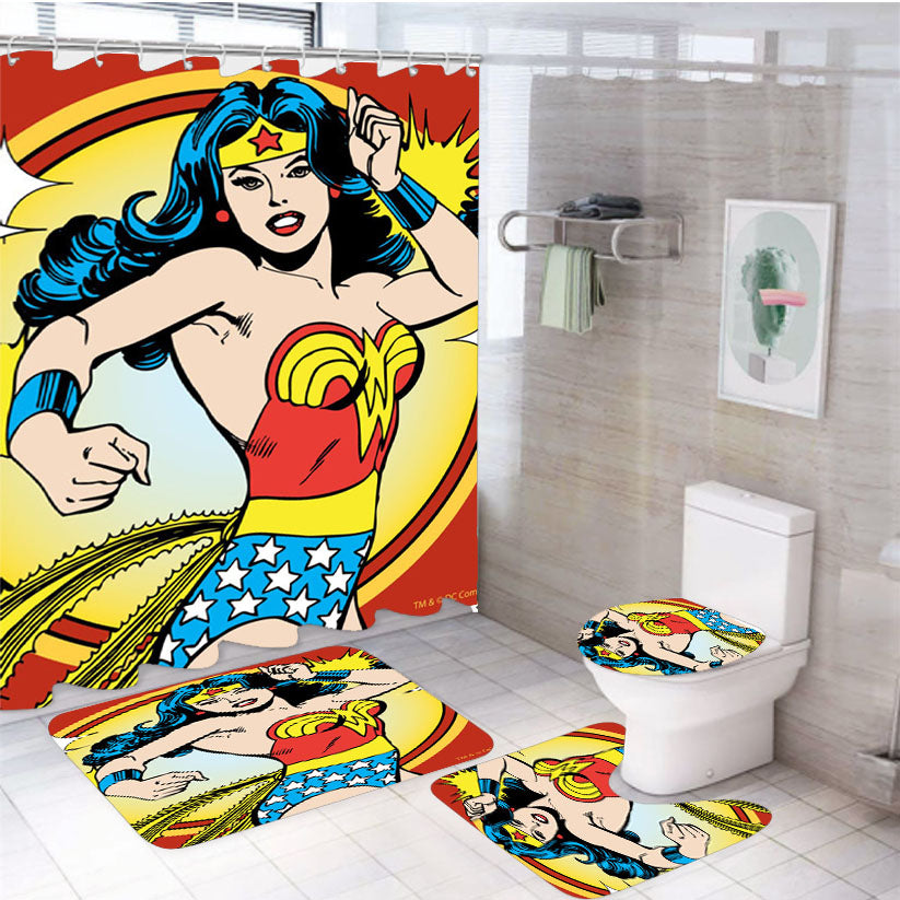 Wonder Woman 4Pcs Bathroom Set Shower Curtain