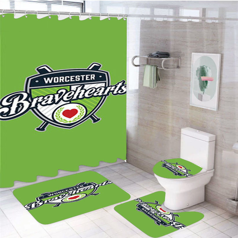 Worcester Bravehearts Baseball Logo Green 4Pcs Bathroom Set Shower Curtain
