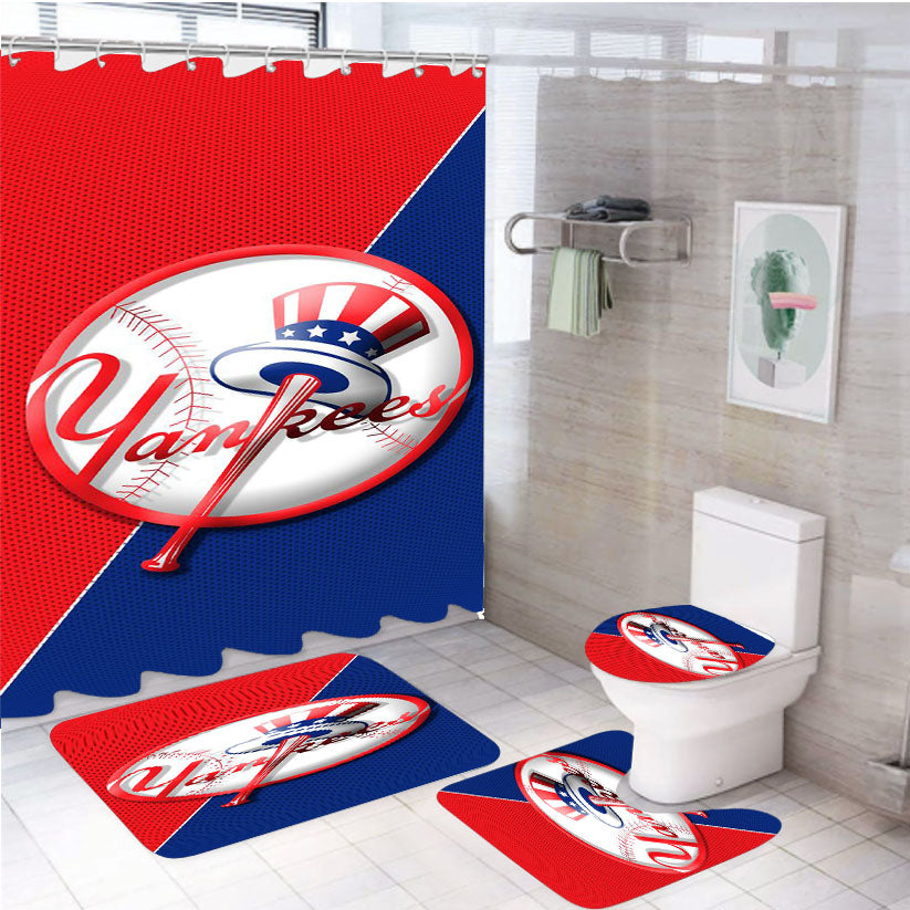 Yankees Newyork Split Blue Red 4Pcs Bathroom Set Shower Curtain