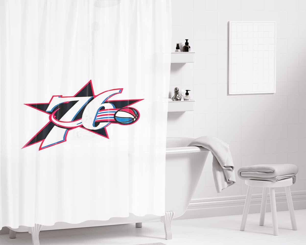 76Ers Old Logo Bathroom Shower Curtain Fabric Waterproof | 66 X 72 Inch