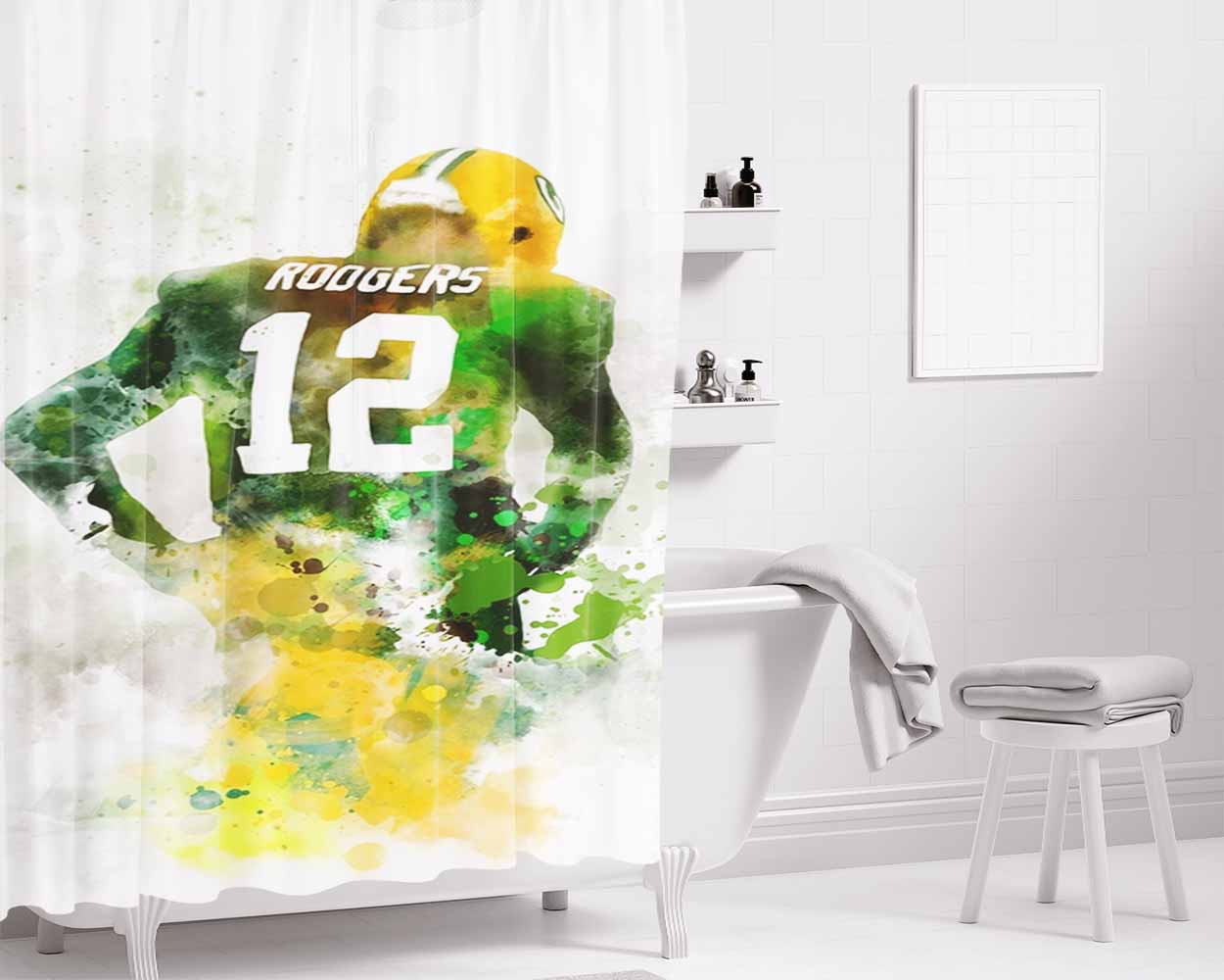 Aaron Rodgers Green Bay Packers American Football Quarterback Bathroom Shower Curtain Fabric Waterproof | 66 X 72 Inch