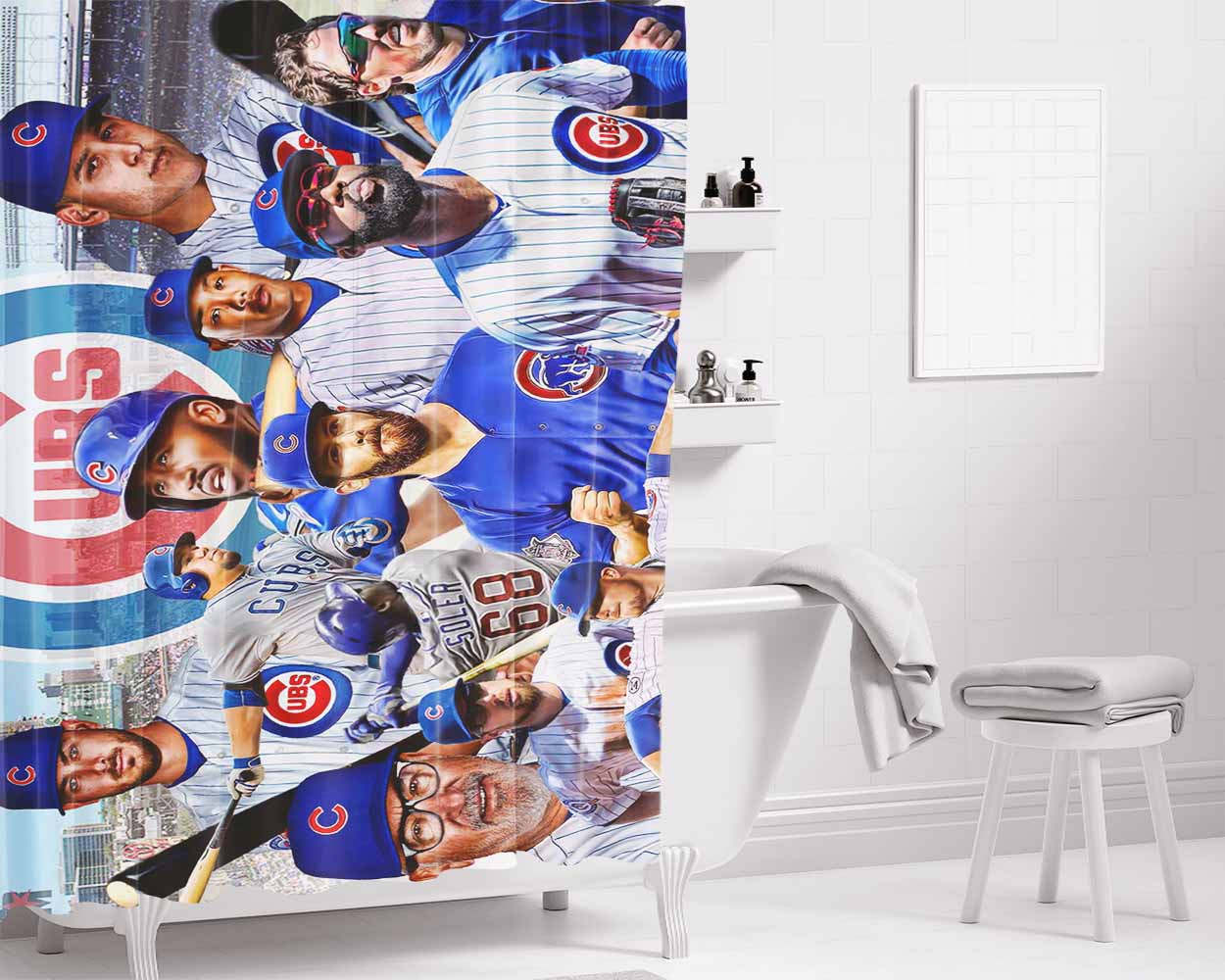All Players Chicago Cubs Bathroom Shower Curtain Fabric Waterproof | 66 X 72 Inch