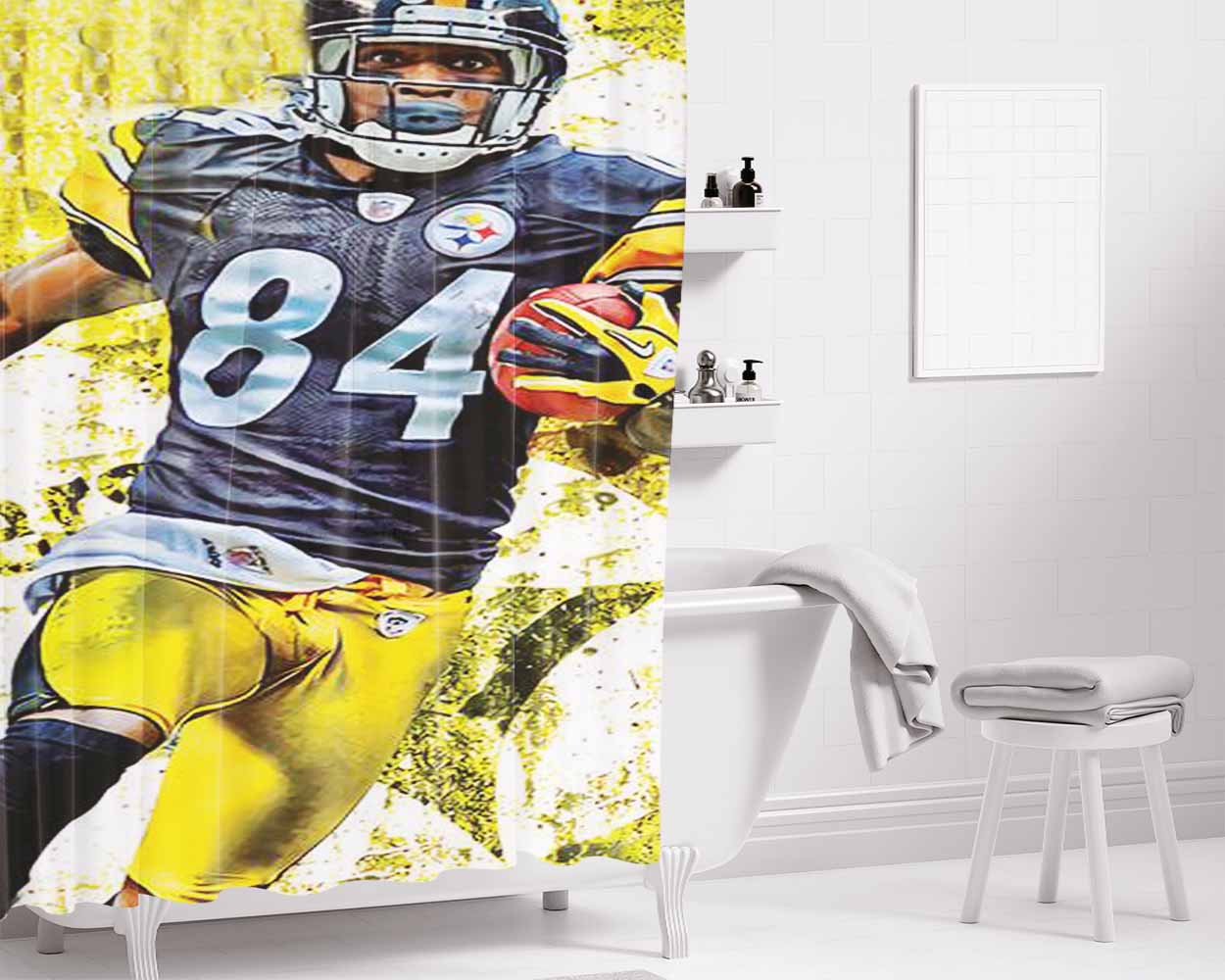 Antonio Brown Pittsburgh Steelers Bathroom Shower Curtain Fabric Waterproof | 66 X 72 Inch