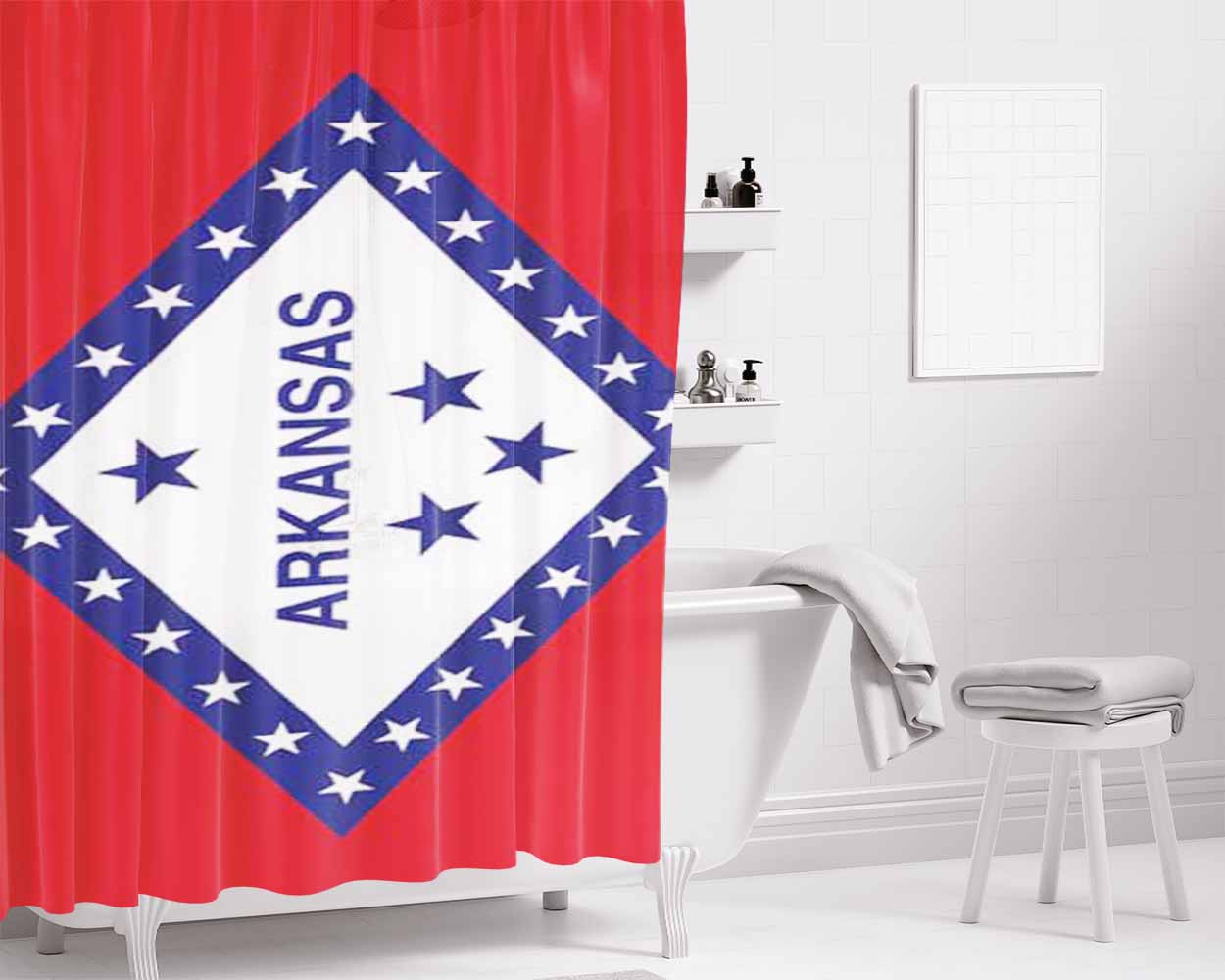 Arkansas Flag 2 Bathroom Shower Curtain Fabric Waterproof | 66 X 72 Inch