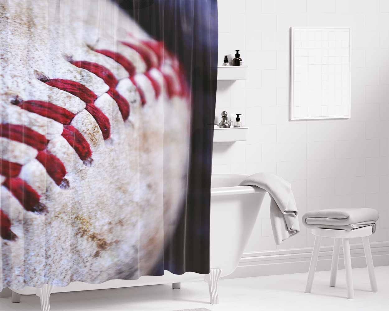 Baseball Ball Bokeh Bathroom Shower Curtain Fabric Waterproof | 66 X 72 Inch