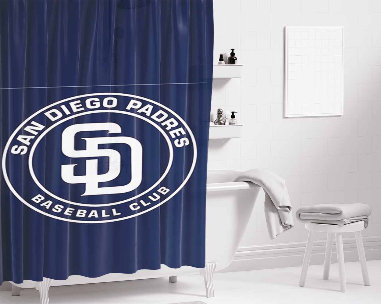 Baseball San Diego Bathroom Shower Curtain Fabric Waterproof | 66 X 72 Inch