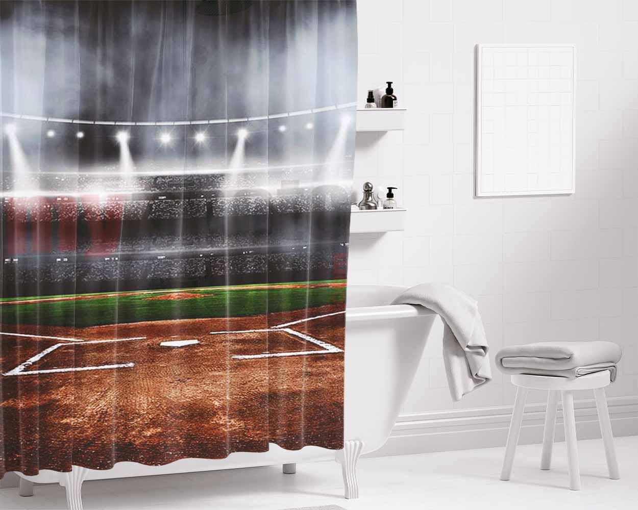 Baseball Stadium Bathroom Shower Curtain Fabric Waterproof | 66 X 72 Inch