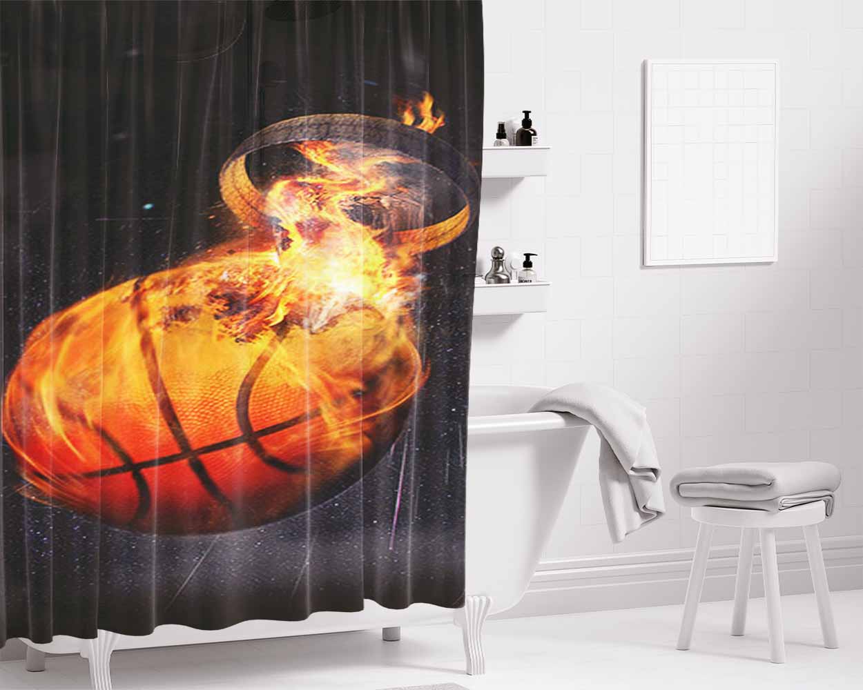 Basket Ball Bathroom Shower Curtain Fabric Waterproof | 66 X 72 Inch
