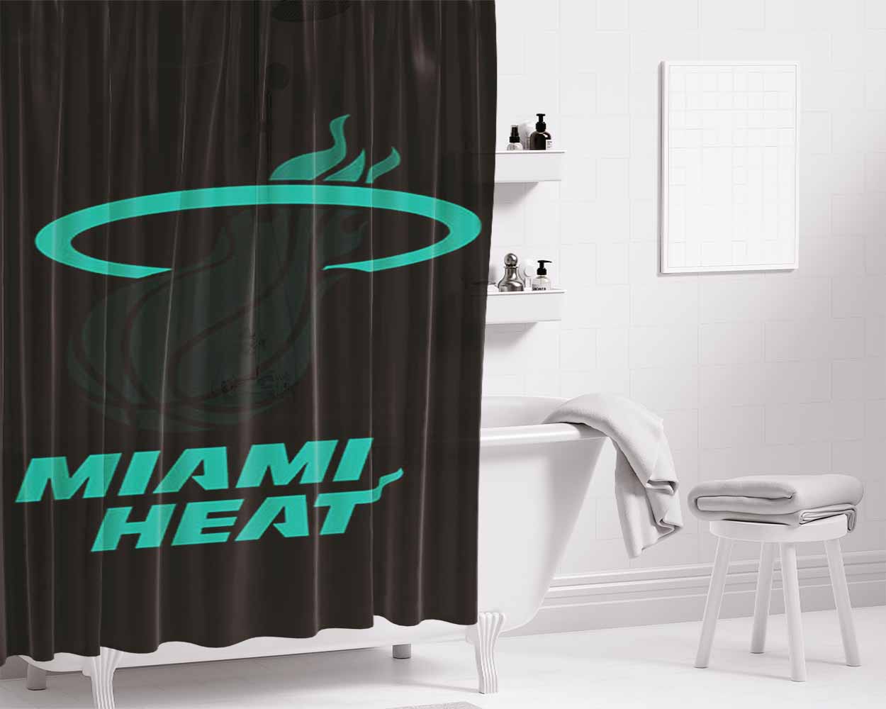 Blue Black Miami Heat Bathroom Shower Curtain Fabric Waterproof | 66 X 72 Inch