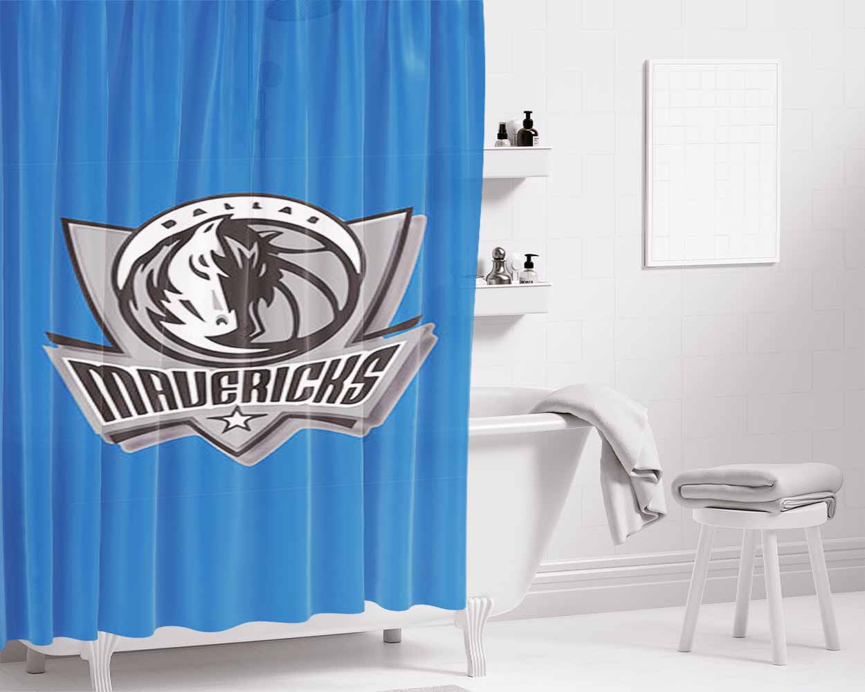 Blue Dallas Mavericks Bathroom Shower Curtain Fabric Waterproof | 66 X 72 Inch