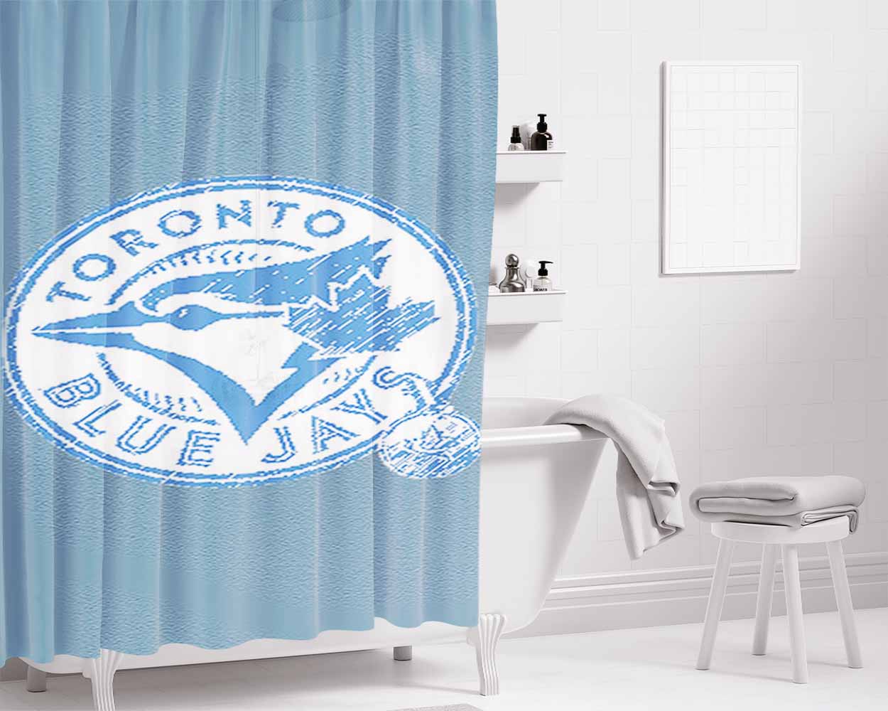Blue Jays Bathroom Shower Curtain Fabric Waterproof | 66 X 72 Inch