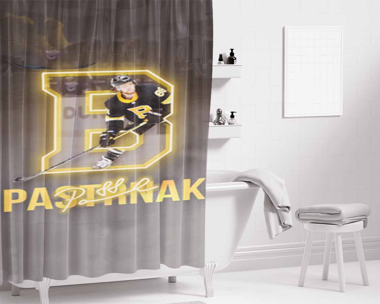 Boston Bruins David Pastrnak Bathroom Shower Curtain Fabric Waterproof | 66 X 72 Inch