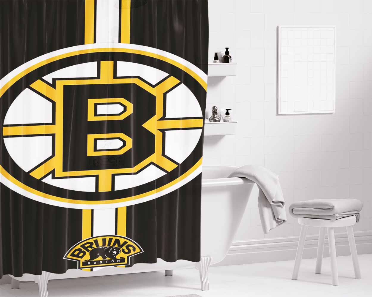 Boston Bruins Logo Bathroom Shower Curtain Fabric Waterproof | 66 X 72 Inch