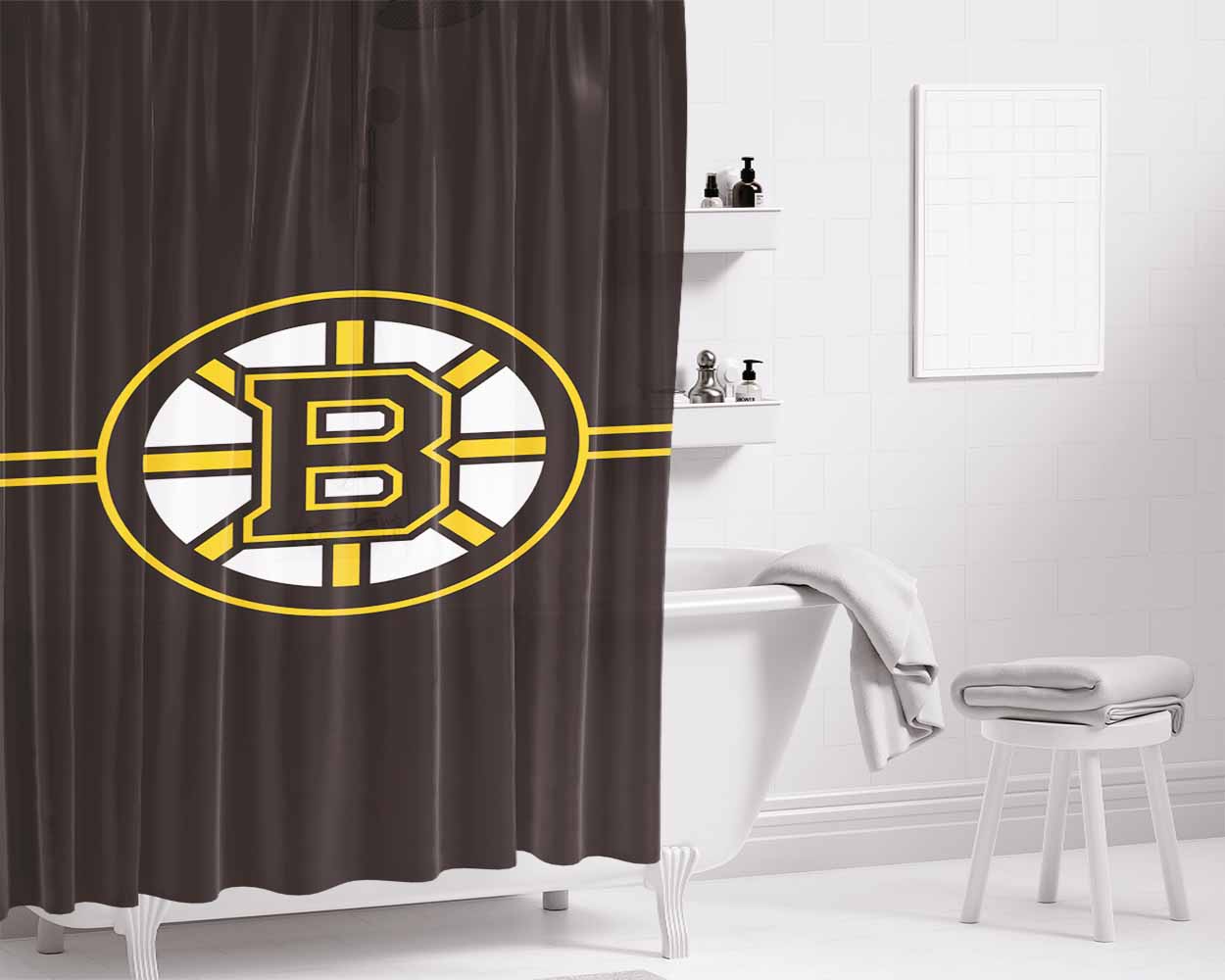Boston Bruins Nhl Logo Bathroom Shower Curtain Fabric Waterproof | 66 X 72 Inch