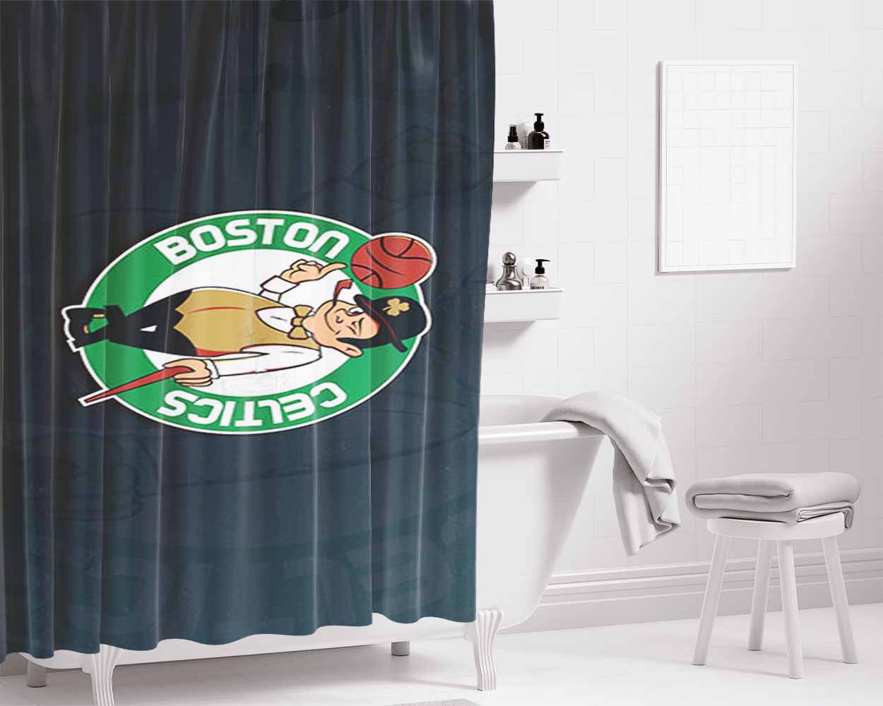 Boston Celtic Design Bathroom Shower Curtain Fabric Waterproof | 66 X 72 Inch