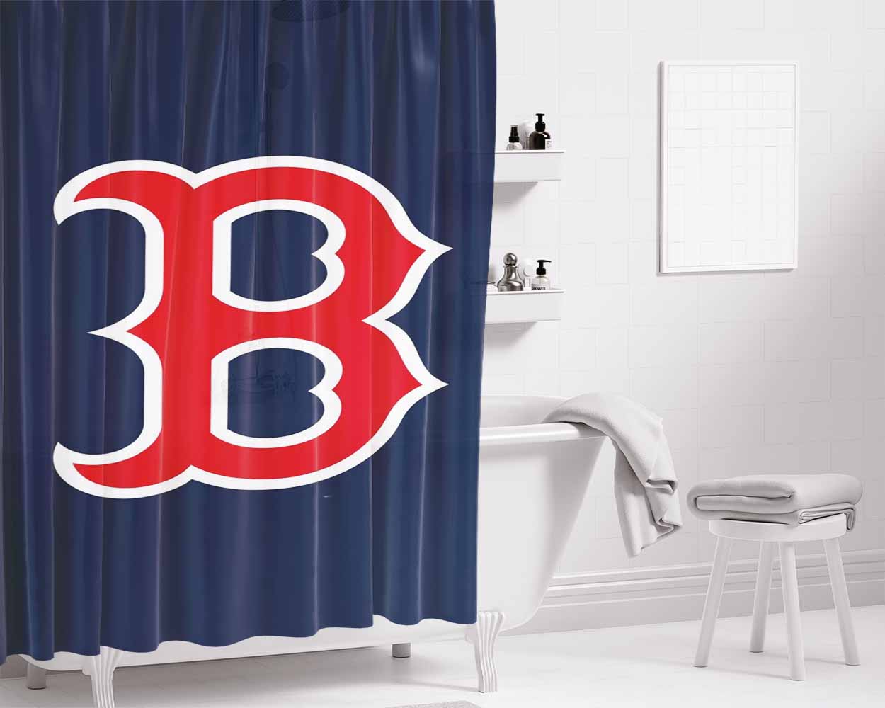 Boston Redsox B Bathroom Shower Curtain Fabric Waterproof | 66 X 72 Inch