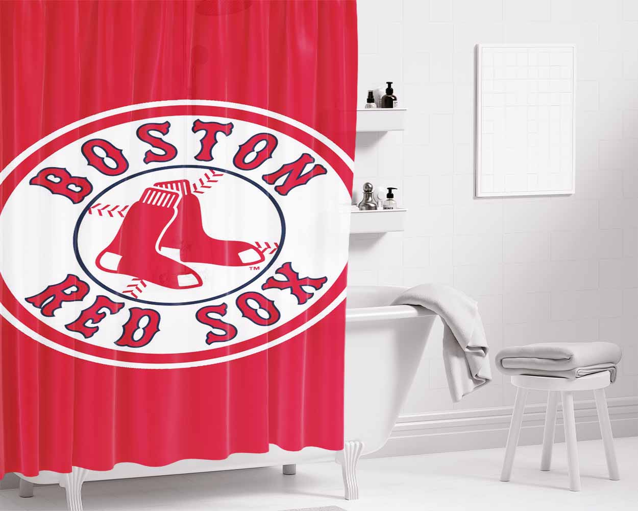 Boston Redsox Logo Bathroom Shower Curtain Fabric Waterproof | 66 X 72 Inch