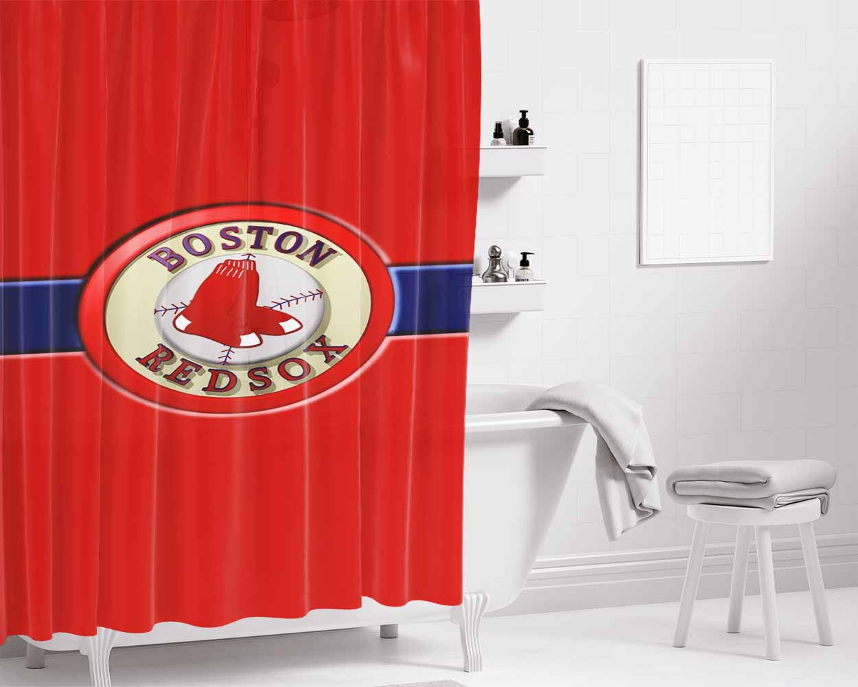Boston Redsox Bathroom Shower Curtain Fabric Waterproof | 66 X 72 Inch