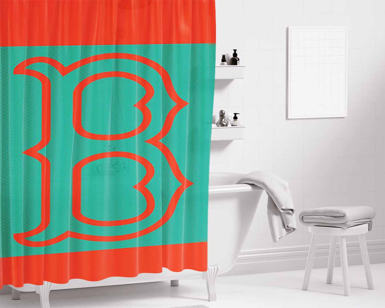 Boston Sox Bathroom Shower Curtain Fabric Waterproof | 66 X 72 Inch