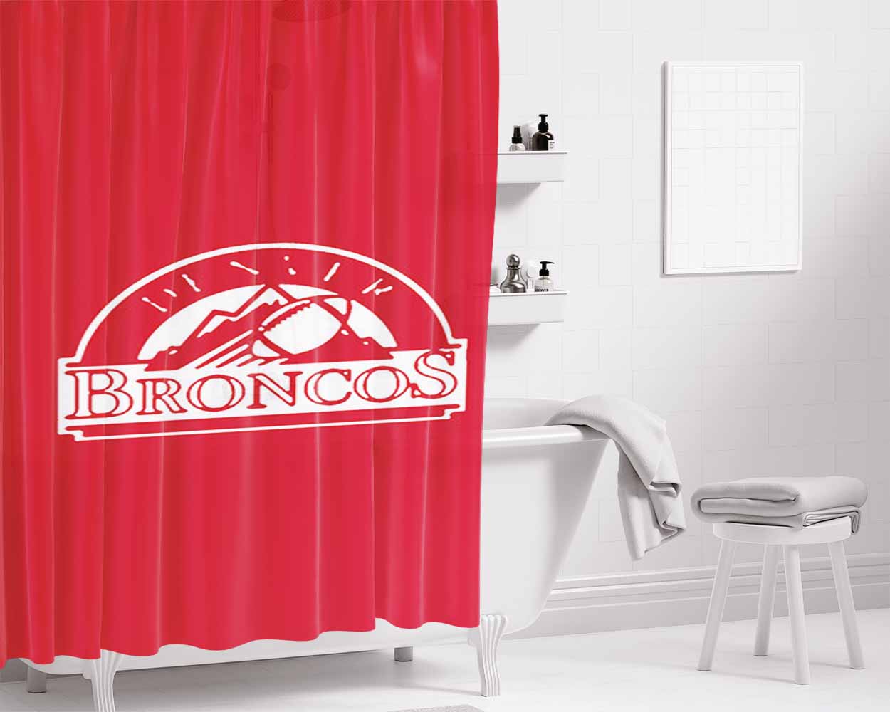 Broncos Denvar Bathroom Shower Curtain Fabric Waterproof | 66 X 72 Inch
