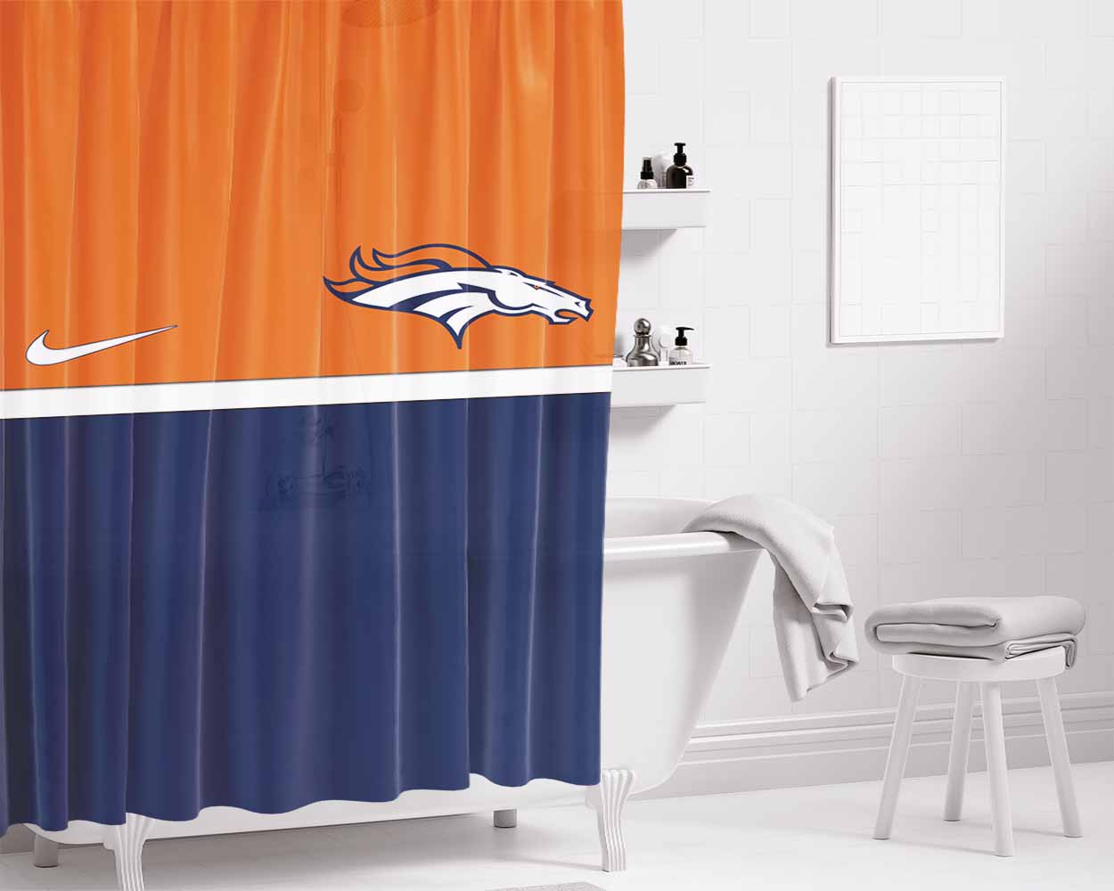 Broncos Denver A Bathroom Shower Curtain Fabric Waterproof | 66 X 72 Inch