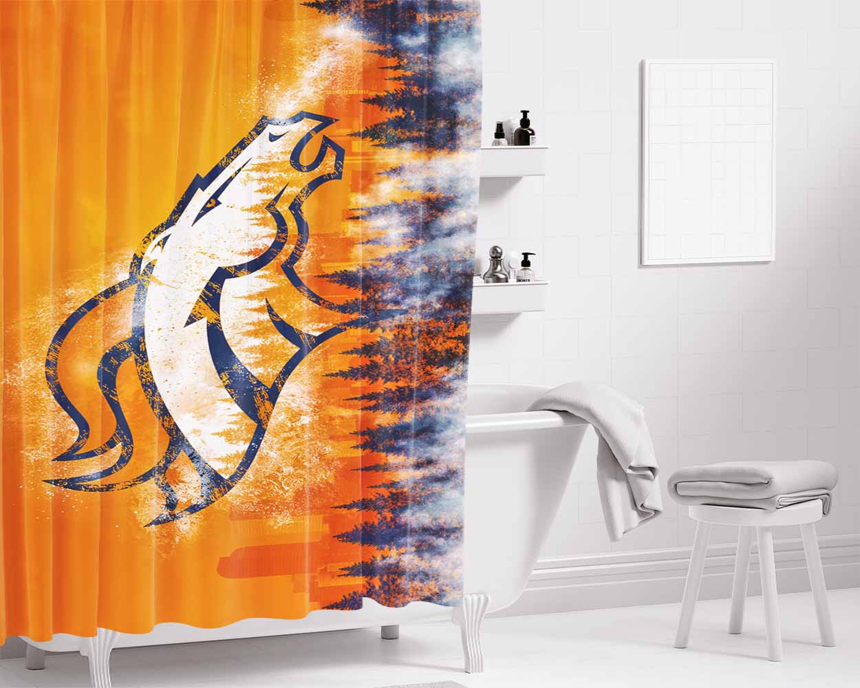 Broncos Denver Christm Bathroom Shower Curtain Fabric Waterproof | 66 X 72 Inch