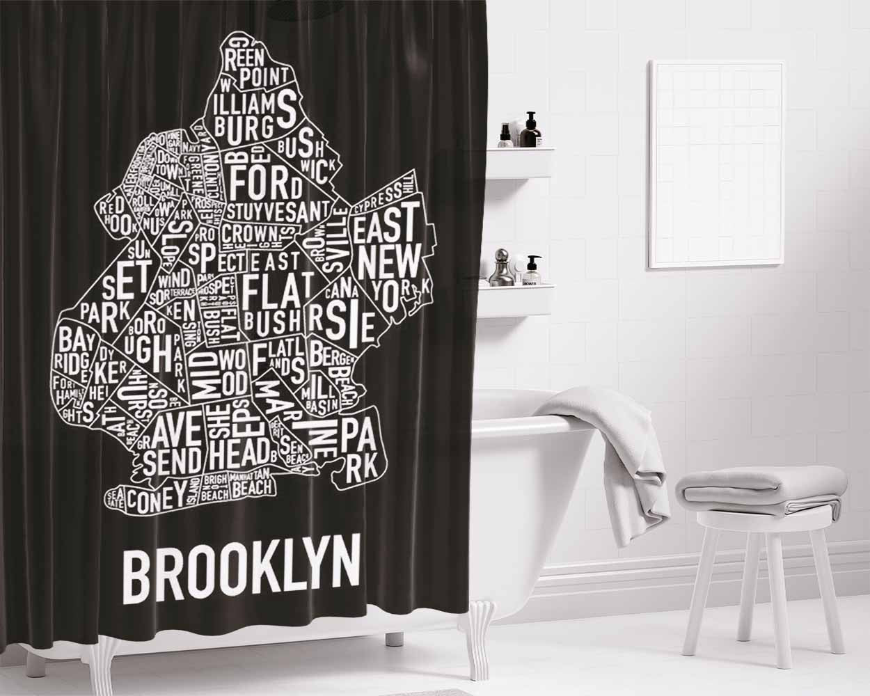 Brooklyn City Bathroom Shower Curtain Fabric Waterproof | 66 X 72 Inch