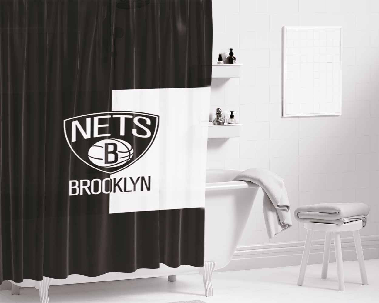 Brooklyn Cover Black White Bathroom Shower Curtain Fabric Waterproof | 66 X 72 Inch