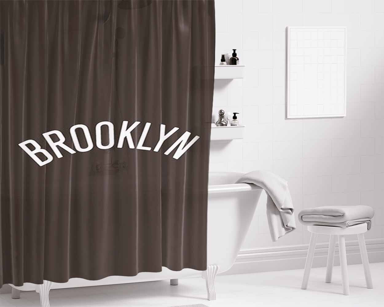 Brown Brooklyn Bathroom Shower Curtain Fabric Waterproof | 66 X 72 Inch