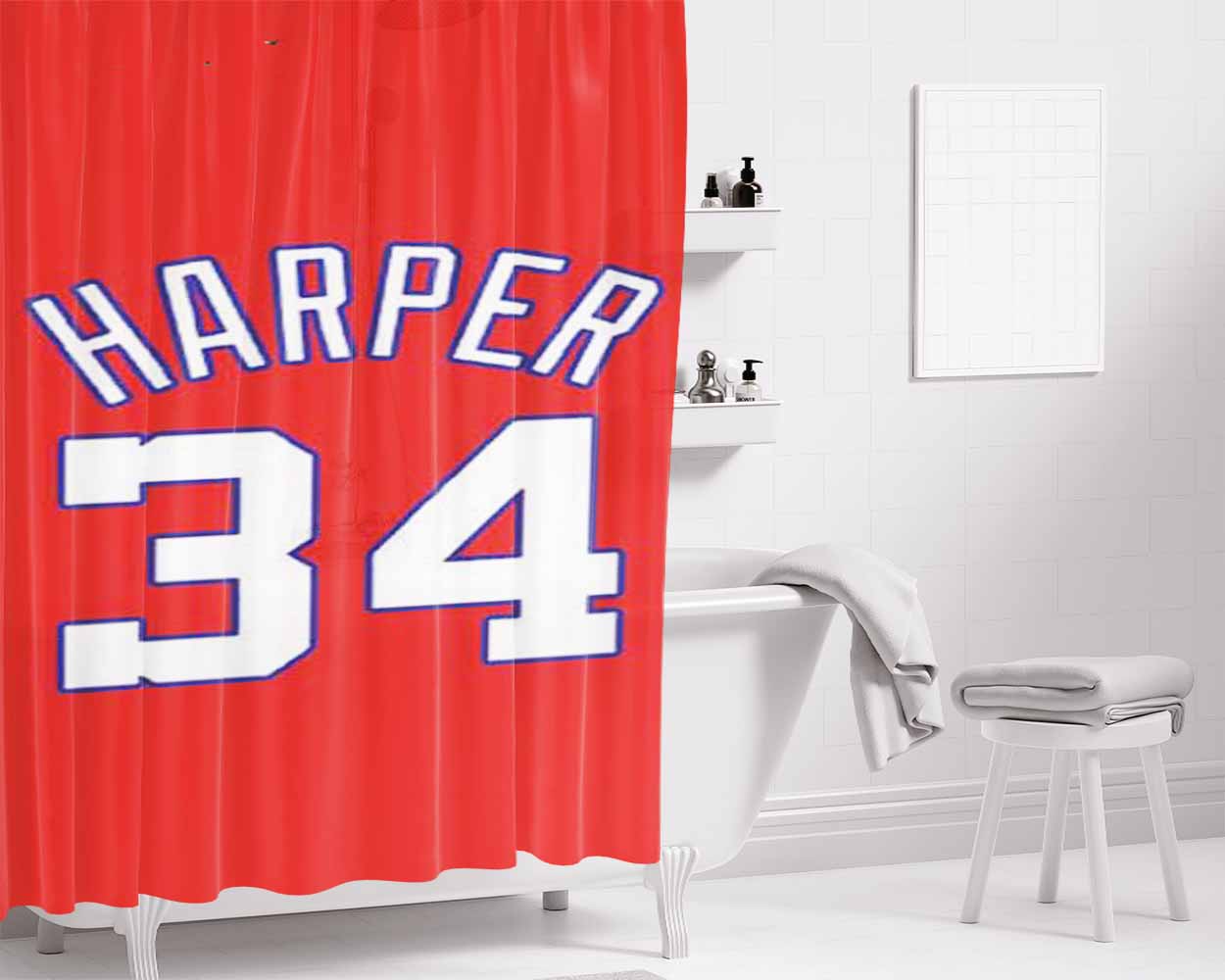 Bryce Harper Jersey 34 Bathroom Shower Curtain Fabric Waterproof | 66 X 72 Inch