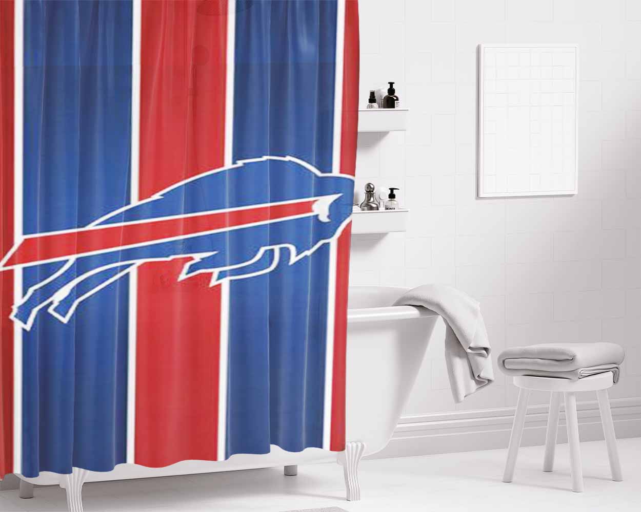 Buffalo Bills 2 Bathroom Shower Curtain Fabric Waterproof | 66 X 72 Inch