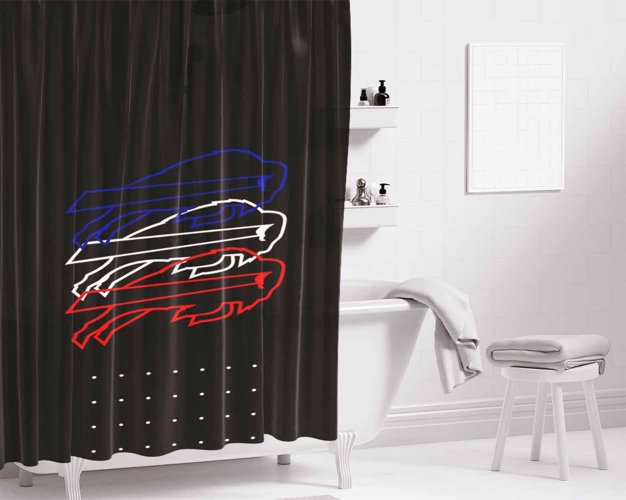 Buffalo Bills Logo 77 Bathroom Shower Curtain Fabric Waterproof | 66 X 72 Inch